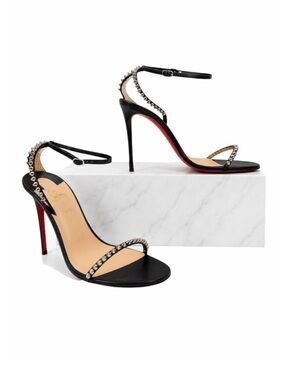 Christian Louboutin | So Me Black Studded Ankle-Strap Stiletto Sandals Red Soles